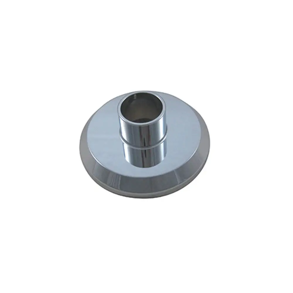 Rosette aus Chrom von Kludi mit einem zentralen Rohr, geeignet als Ersatzteil für spezifische Modelle. Flache, runde Basis mit glatter Oberfläche.